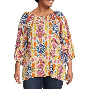 NWT Calessa Abstract Ikat Print Top Tunic size 2X
